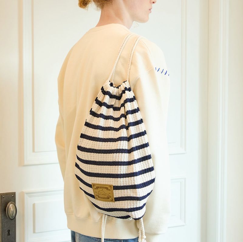 Stripe knit string bag