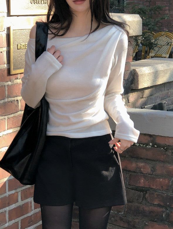 Drape One Shoulder Warm Knit +Tie Set (5color)