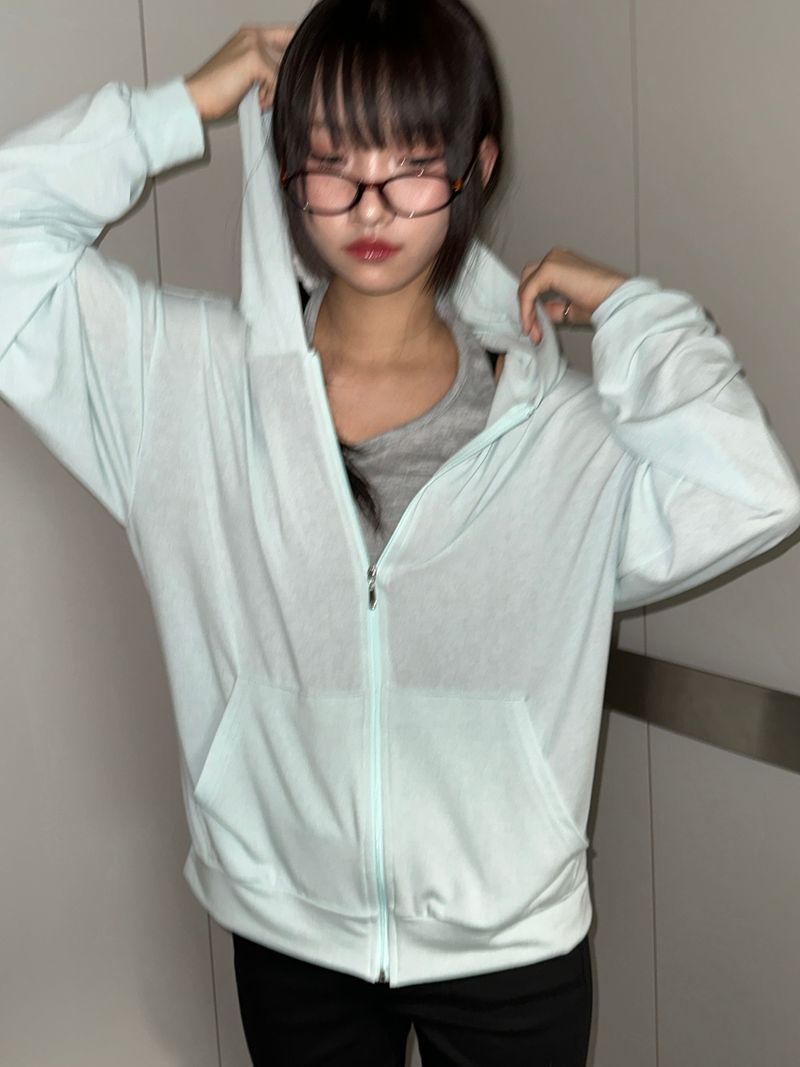 Antale Sheer Oversized Hooded Zip-Up 4color