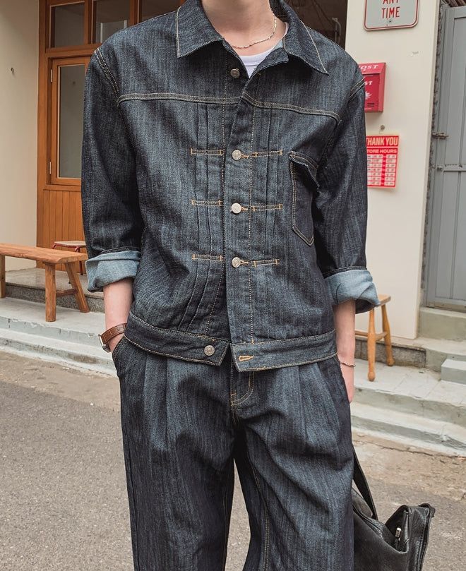 Friendly Pintuck Trucker Denim Jacket