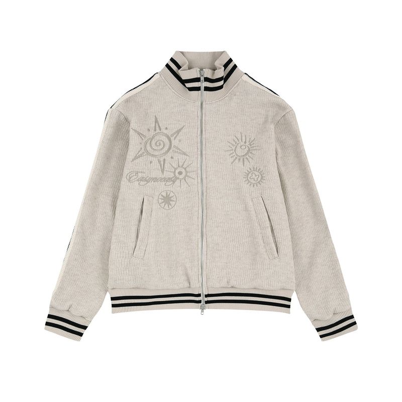 Embroidered Track Zip-Up Knit - Ivory