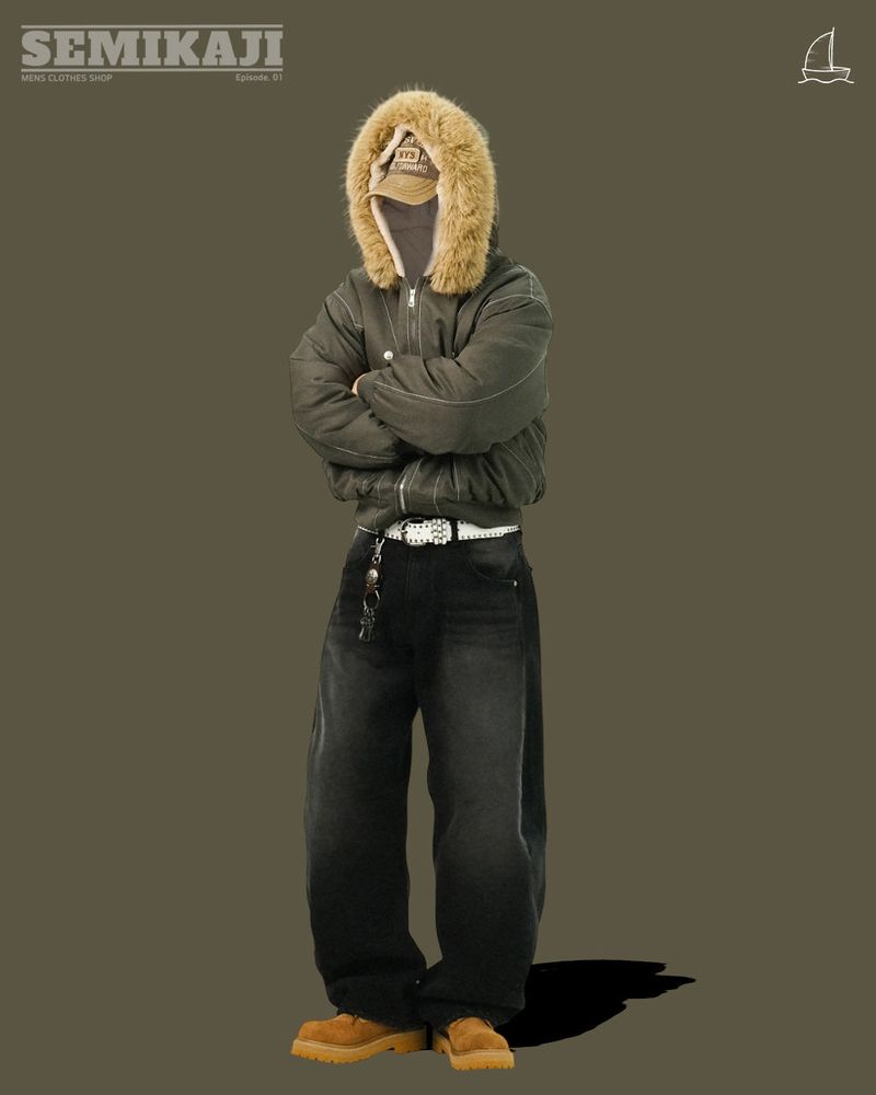 MA DAY Straight Curved Denim Pants