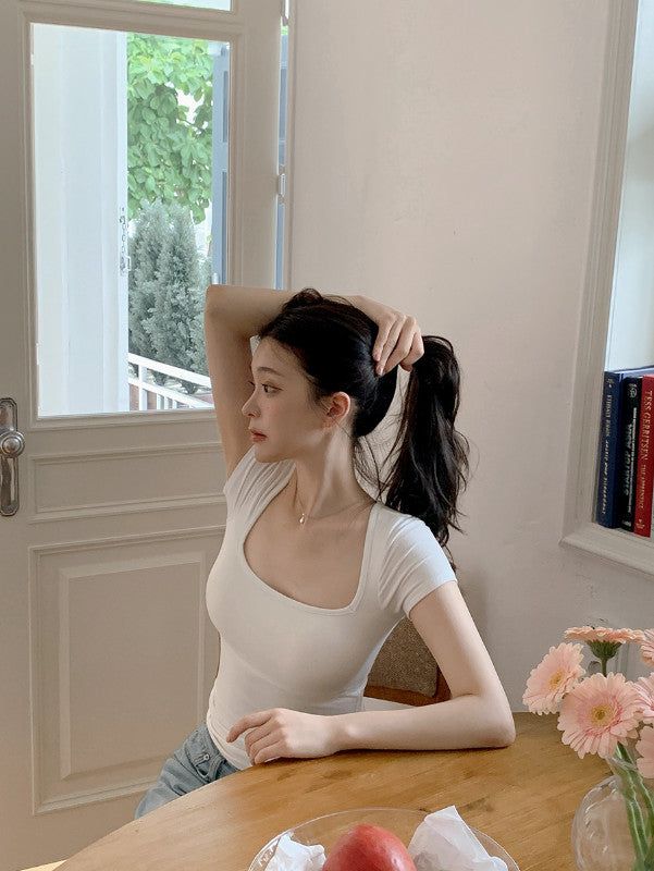 #Basic Square Cap Slim Short Sleeve T-shirt (5color)