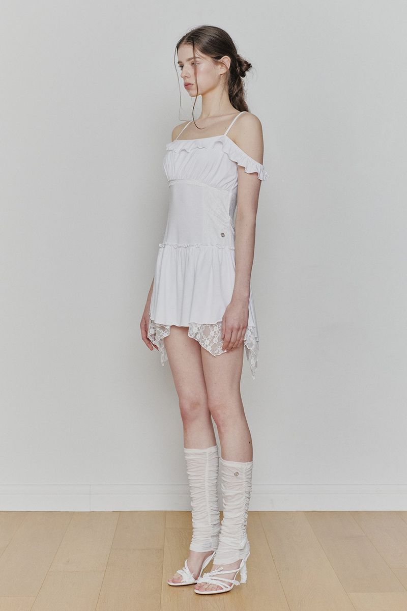 PETAL RUFFLE DRESS white