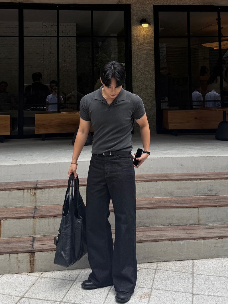 Mon pigment ribbed polo shirt
