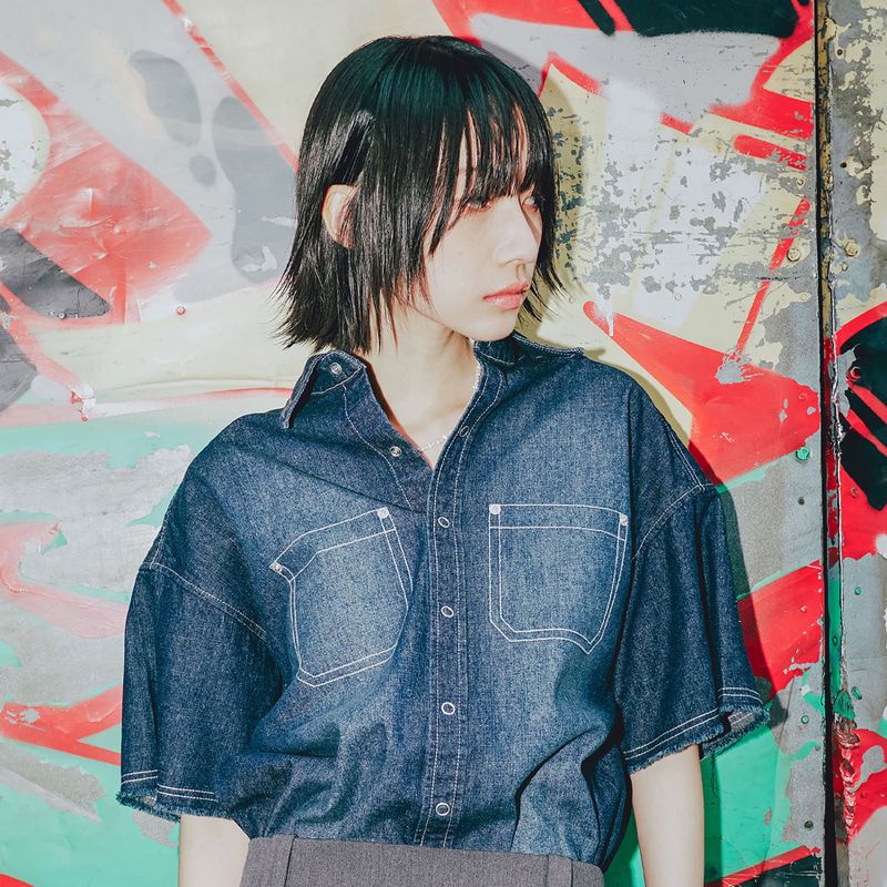 WASHED DENIM HALF SHIRT
