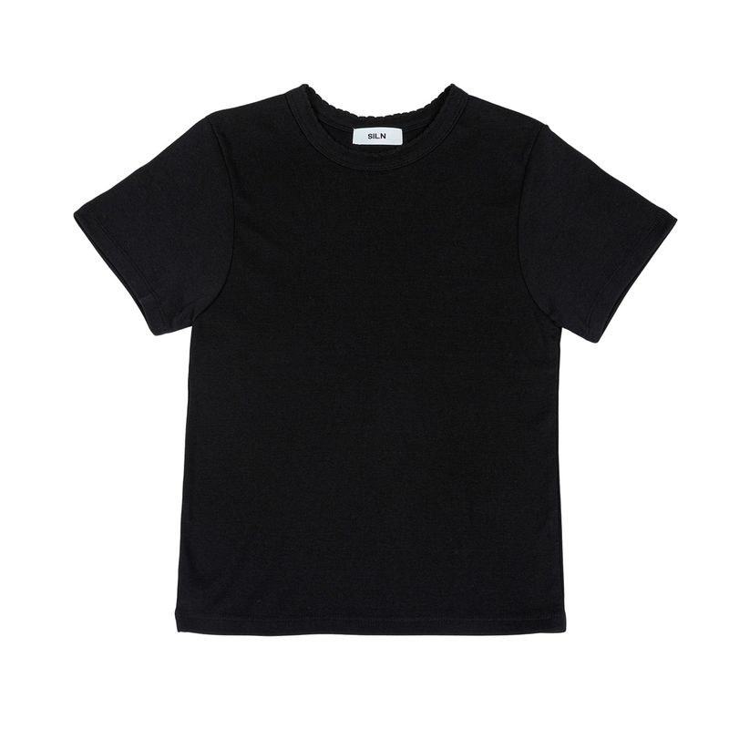 90's scallop stitch neck t-shirt (BLACK)