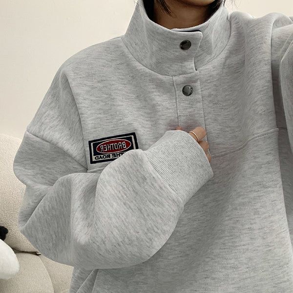 Mile Snap High Neck Patch Color Matching Sweatshirt