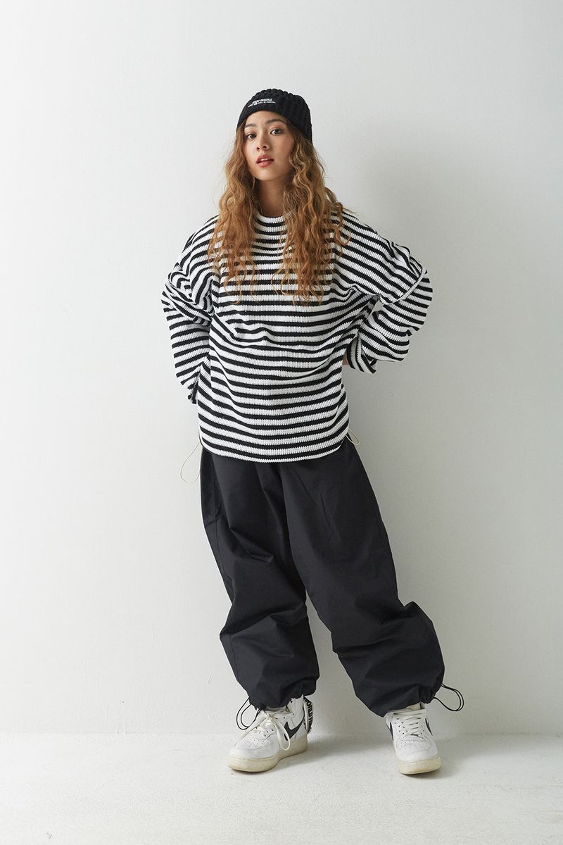 BSR2223FWPO025 STRIPE HIGH NECK PULLOVER BLACK