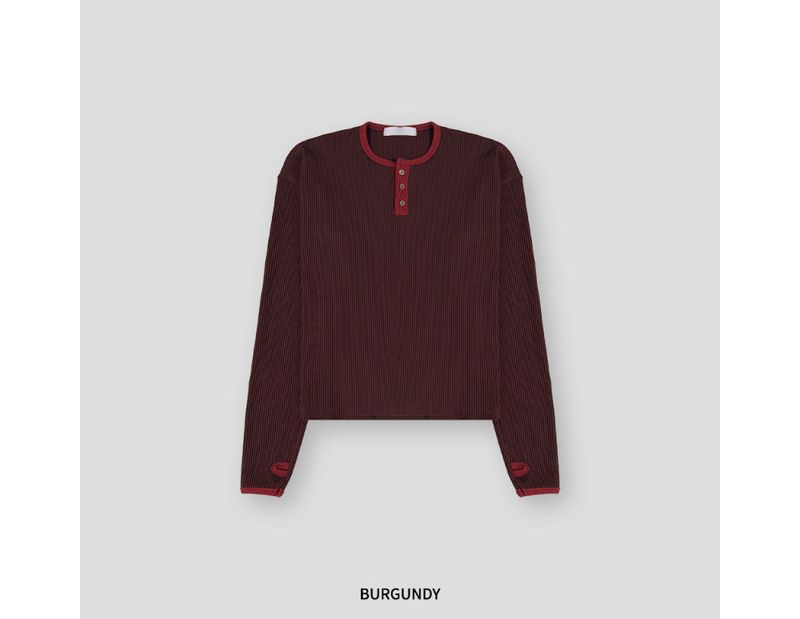 Cumin Fingerhole Waffle Henley neck 4C