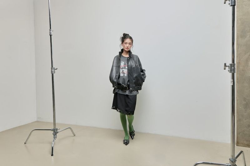High-neck Leather Jacket_Black
