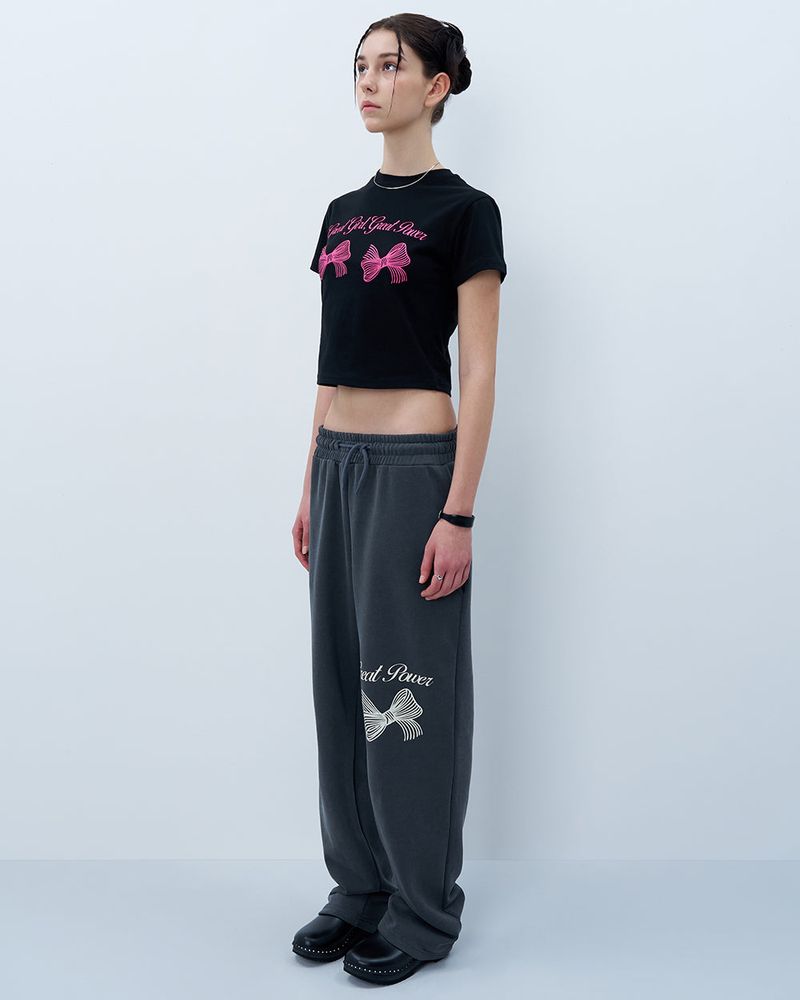 TWIN RIBBON CROP TSHIRT-BLACK