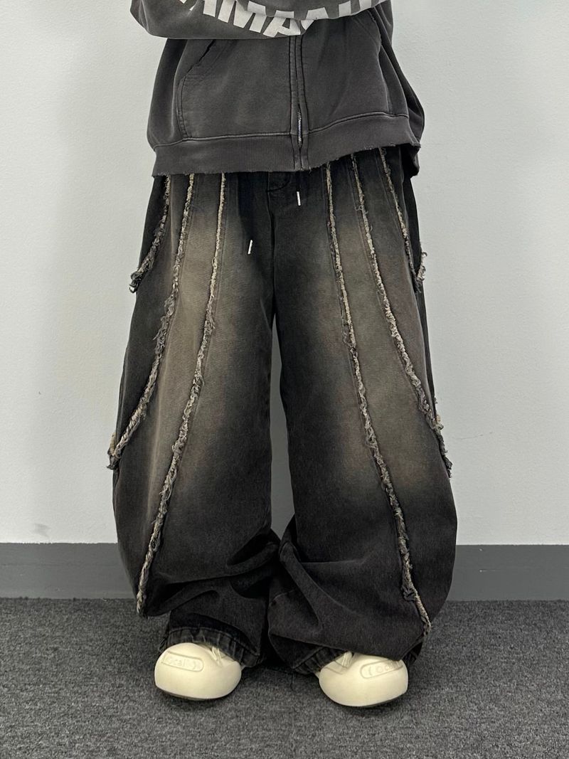 flow cut-off denim pants