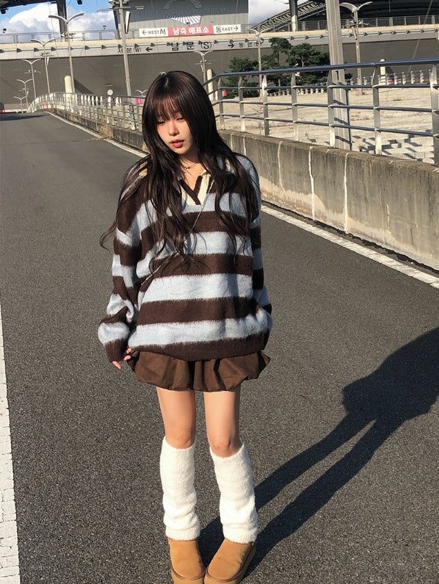 Polki Stripe Collar Brush Over Knit