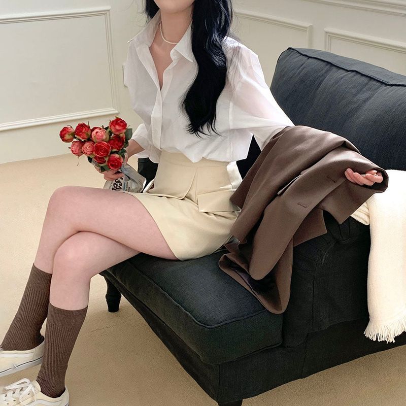 [4color] slit pocket mini skirt