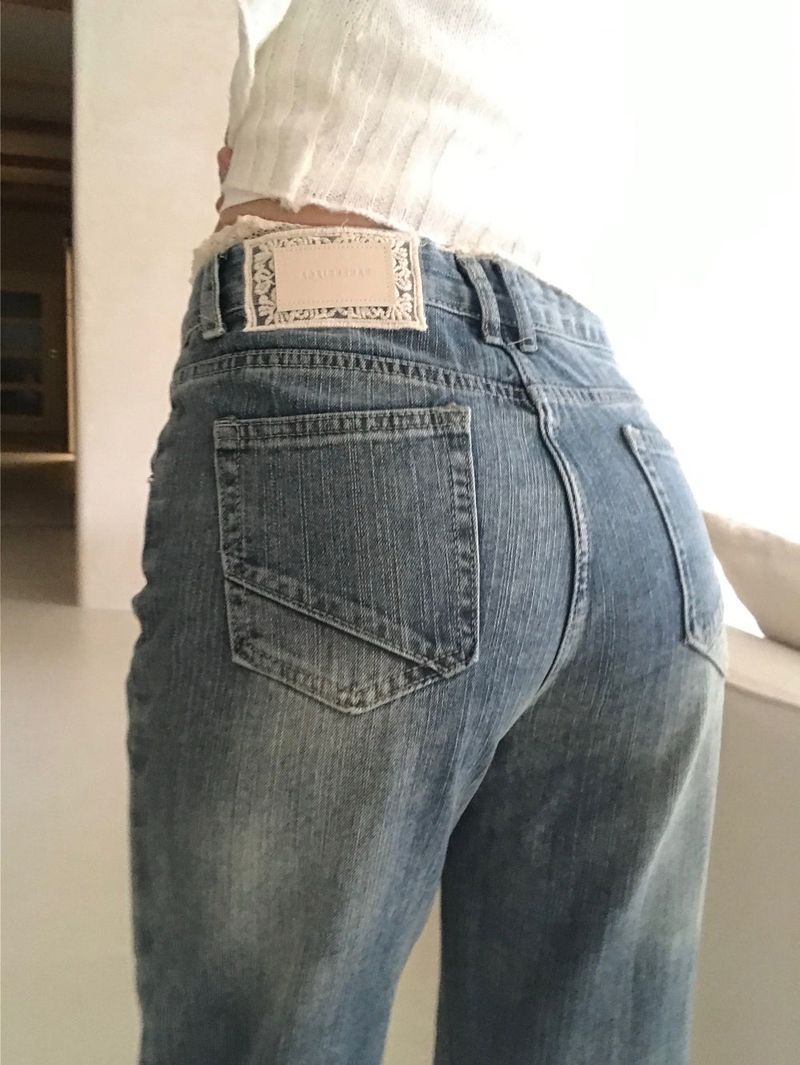 Pomel Lace Trimming Semi Bootcut Pants