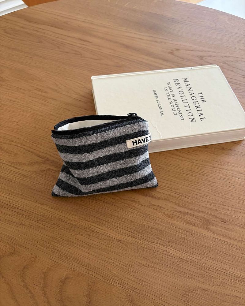 Two-tone terry flat pouch - gray , S size