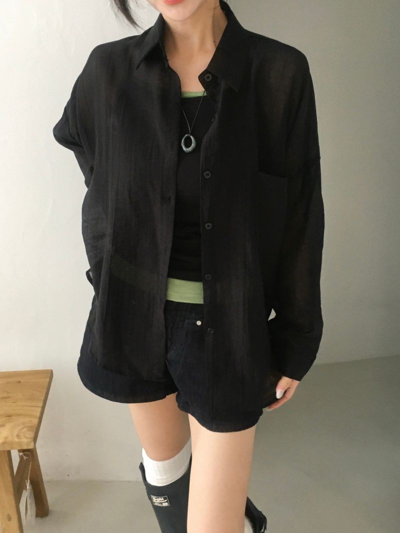 Airy shell see-through shirt (7c)