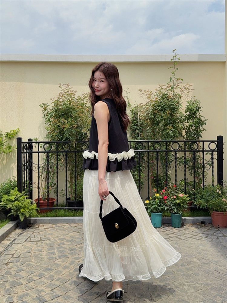 Contrast Ruffle Hem Sleeveless Top