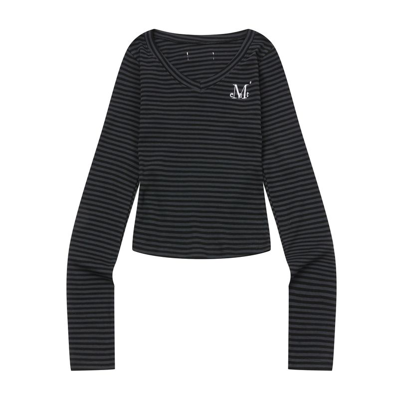 EMMA V-NECK STRIPE LONG SLEEVE T (2Color)