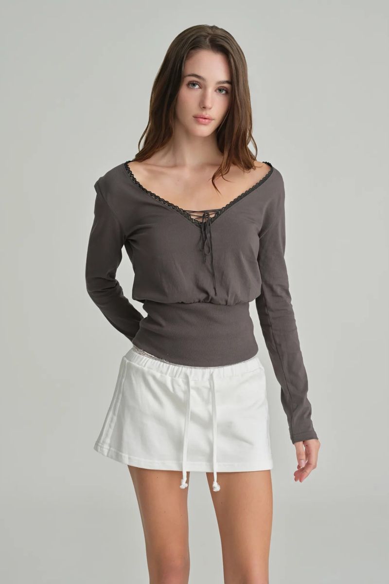 Hazel eyelet top, Charcoal
