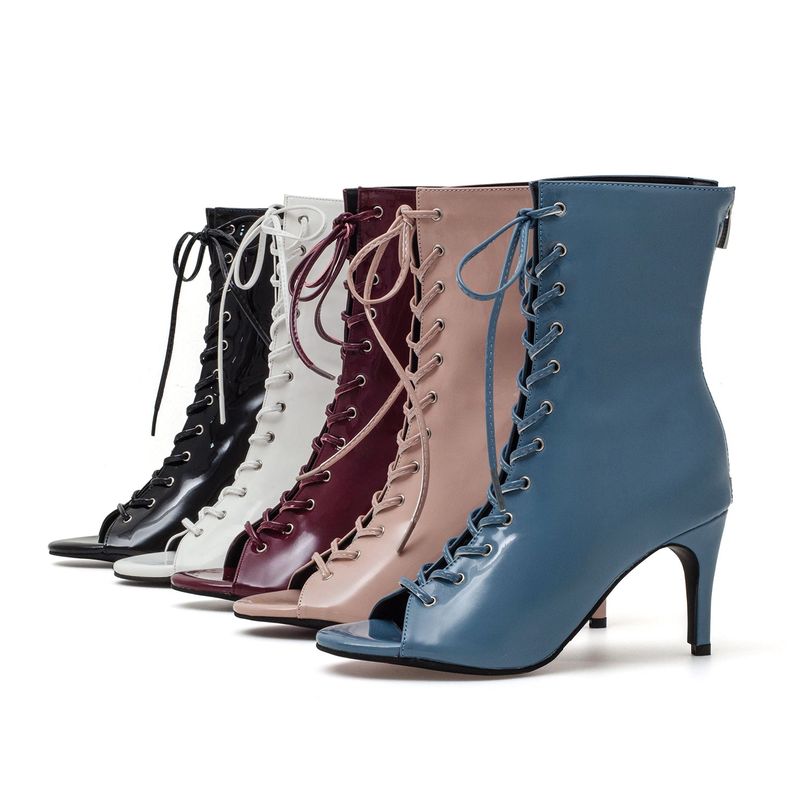 Patent Lace-Up open Toe Heel(Beige)