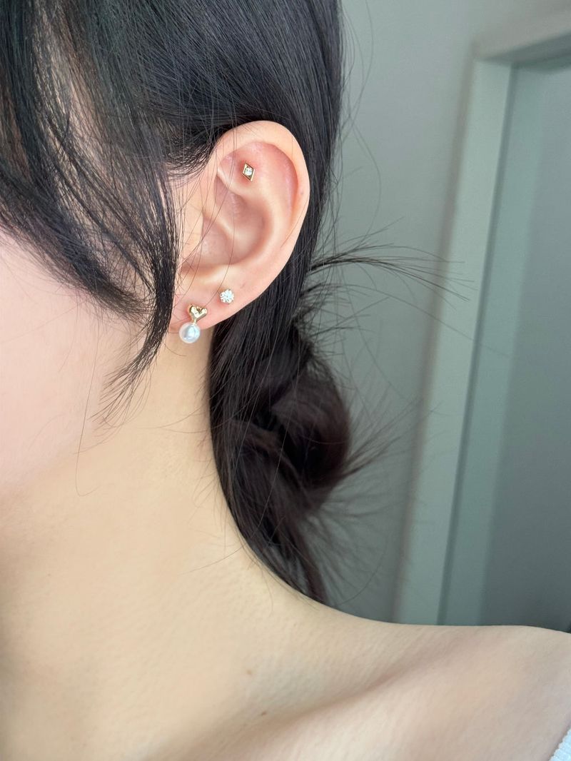 [4 set] lovely heart pearl earrings set 