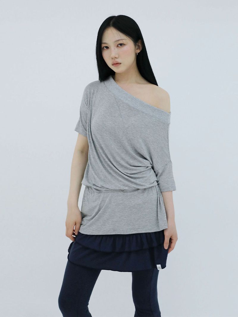 DRAPE BAND OFF-SHOULDER TOP(GREY)