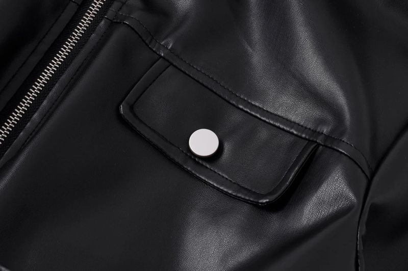 Waist Drawstring Leather Hood Jacket