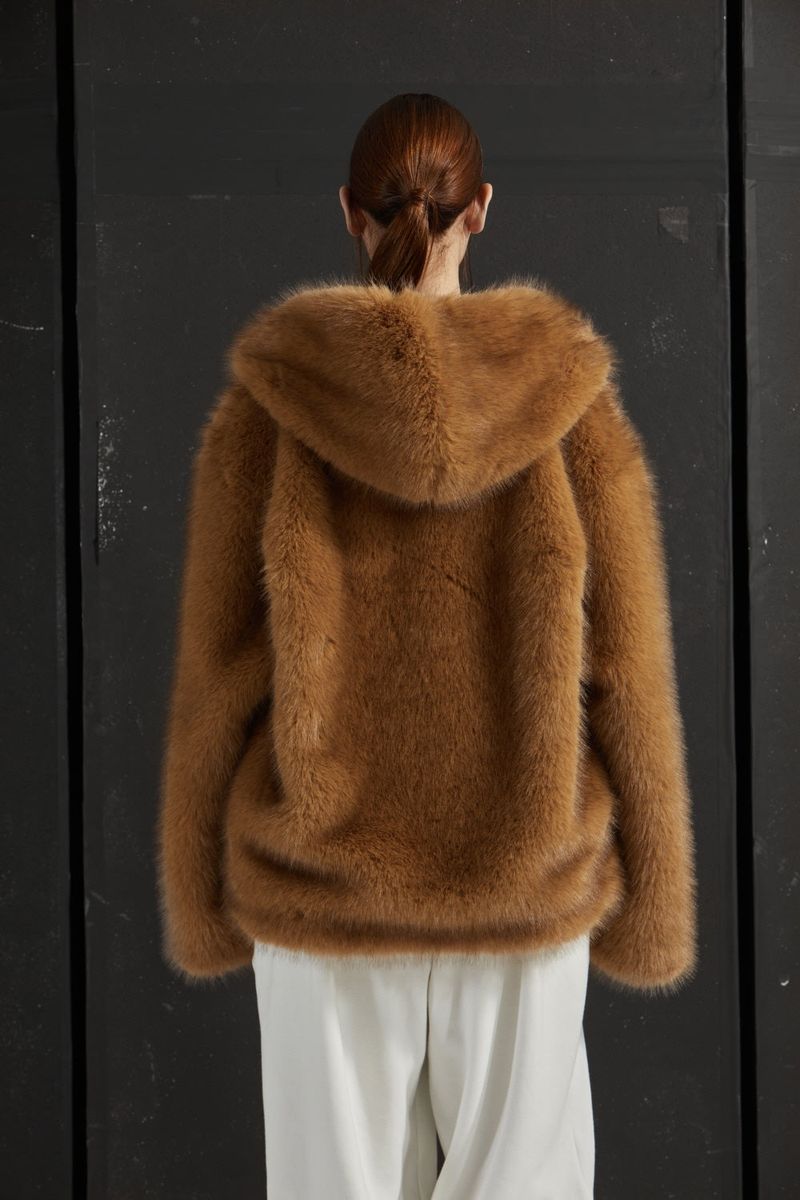 TWO TONE FUR JACKET -BROWN