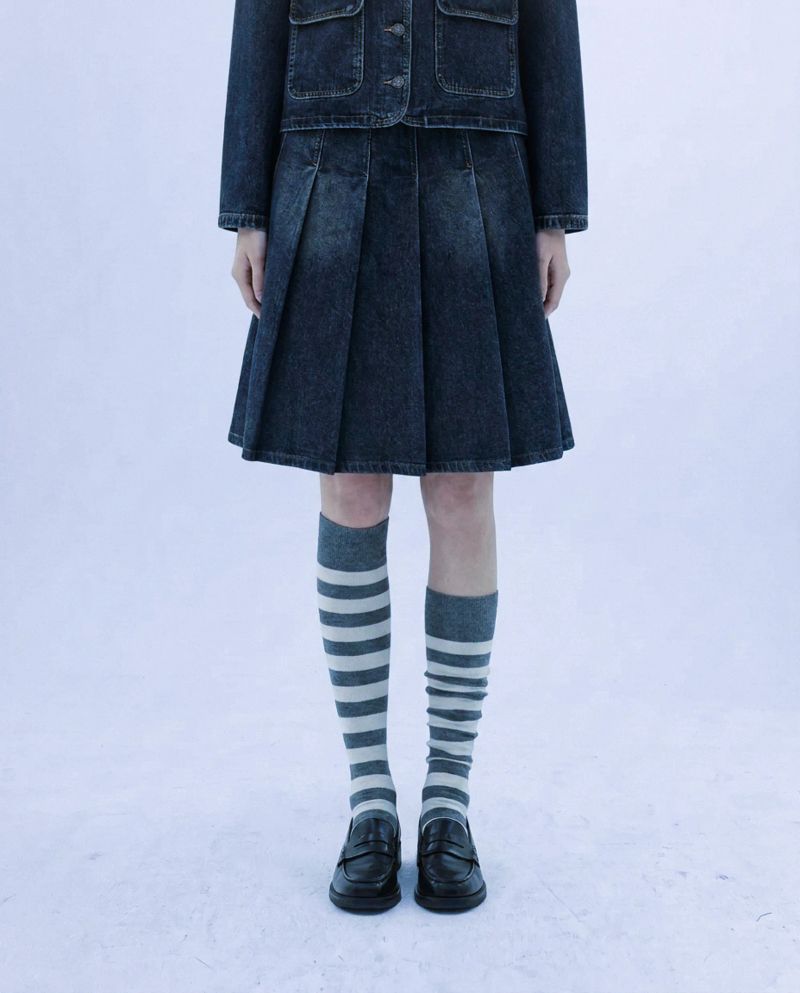 aoyu（アオユ）の「ヴィンテージ デニム プリーツ ミディ スカート（スカート）」