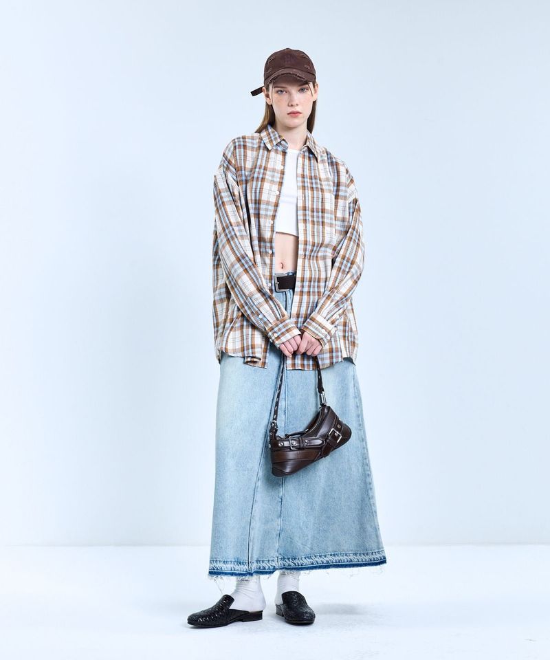 87-STAN076 Breeze Overfit Pocket Long-sleeved Check Shirt