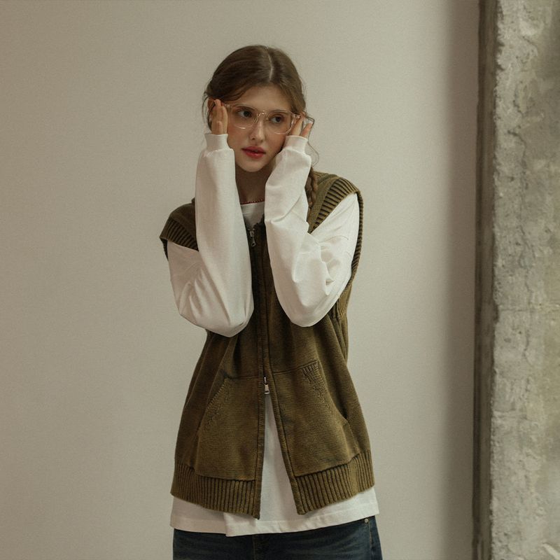 Washing Knit Vest Zip-Up
