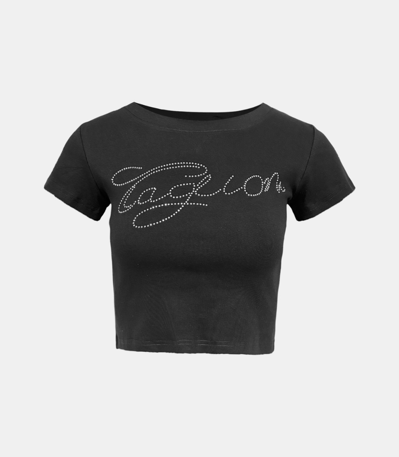 Taglion Rhinestone Crop Tee