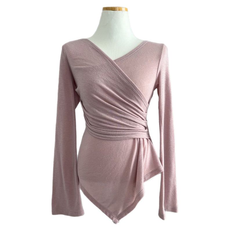 Berre Wrap Shirring Asymmetric Long Sleeve Tee