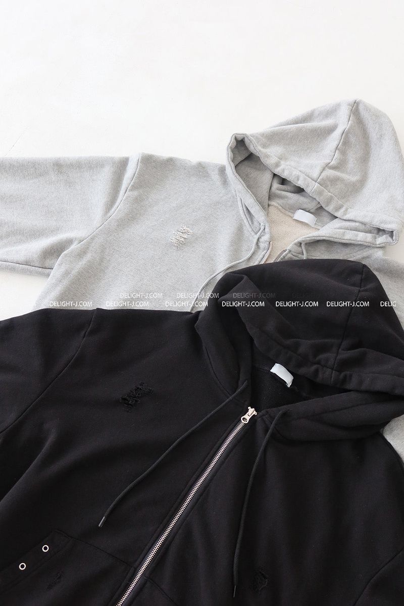 Punching Eyelet Damage Oversized-Fit Hooded Zip-Up