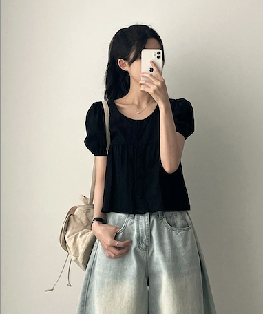 Bert Puff Sleeve Short Sleeve Blouse