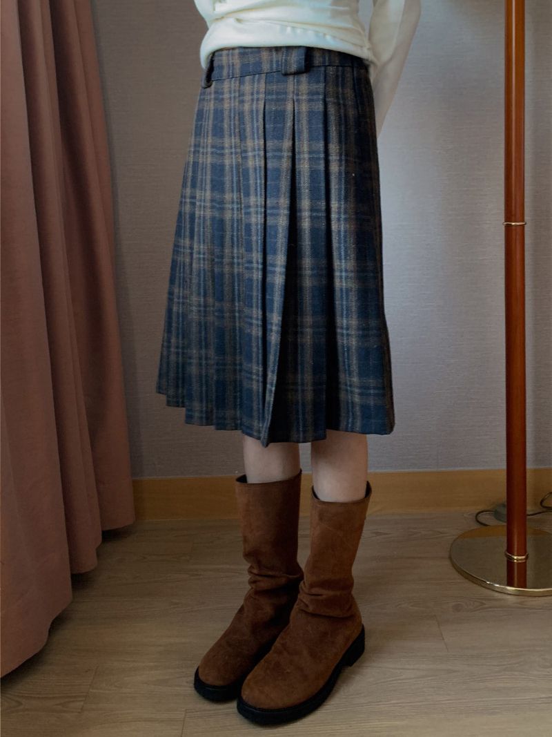  CHECK LOOP PLEATS SKIRT