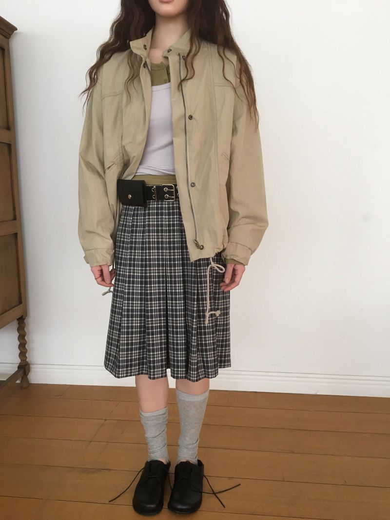 YWD プレイドプリーツスカート + ベルト (3color)