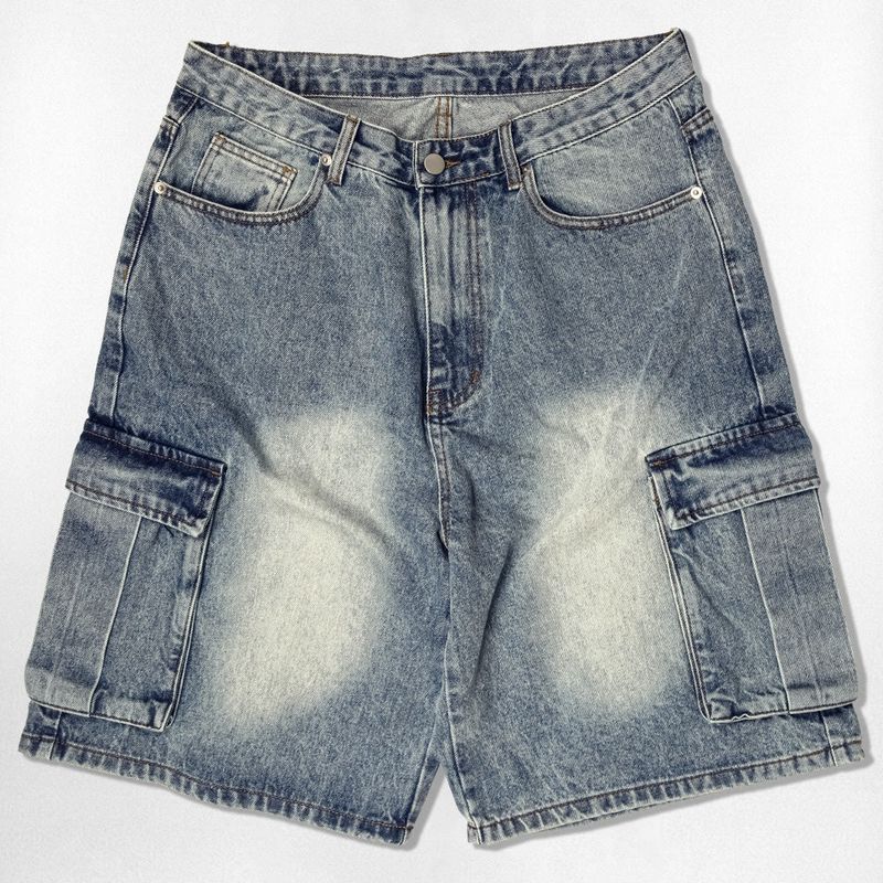 Basic Washing Bermuda Cargo Denim Pants - 3COLOR