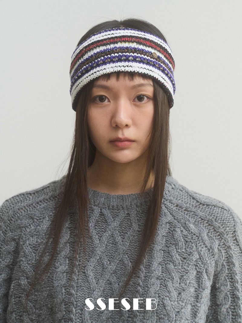 SSESEB（セセブ）の「ストライプニットヘアバンド - ブラック（ヘアアクセサリー）」