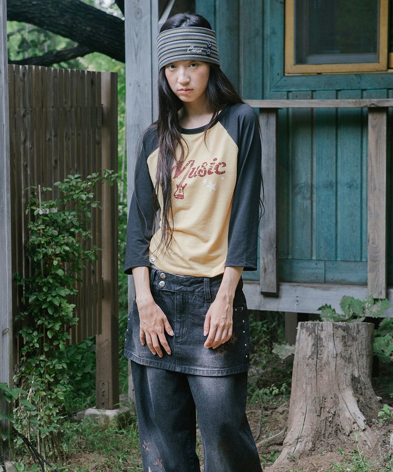 VINTAGE MUSIC RAGLAN TEE YELLOW(CV2GFFT551A)