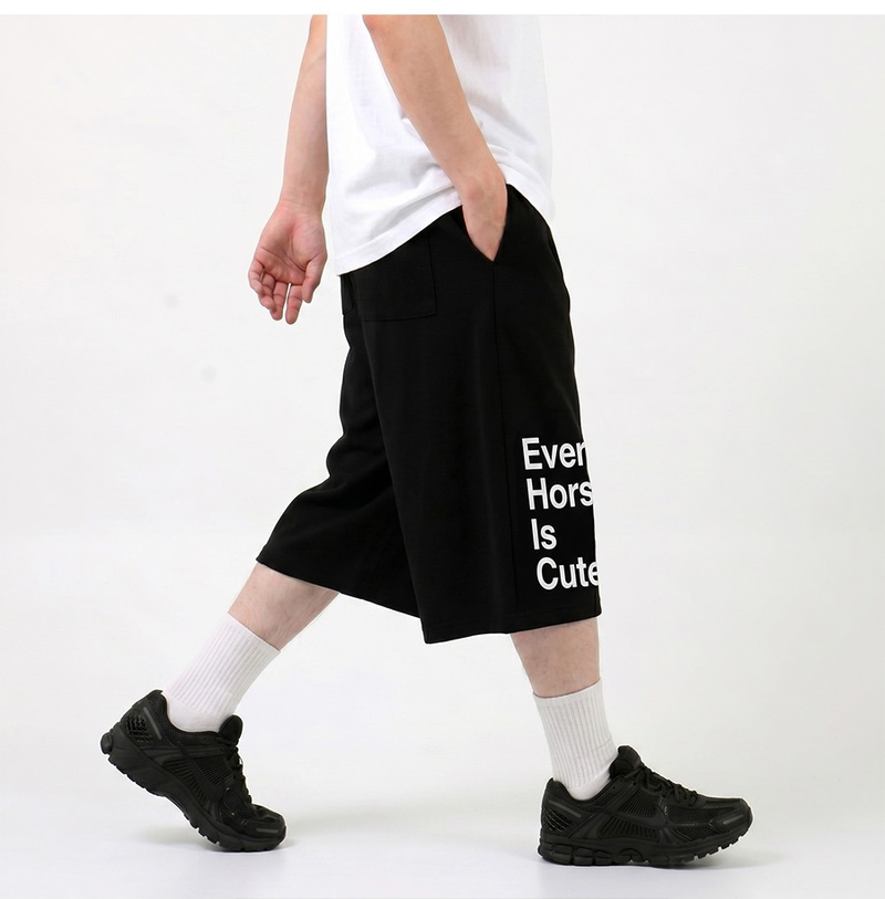 Balloon Curved Sweat Bermuda Pants Black Horse