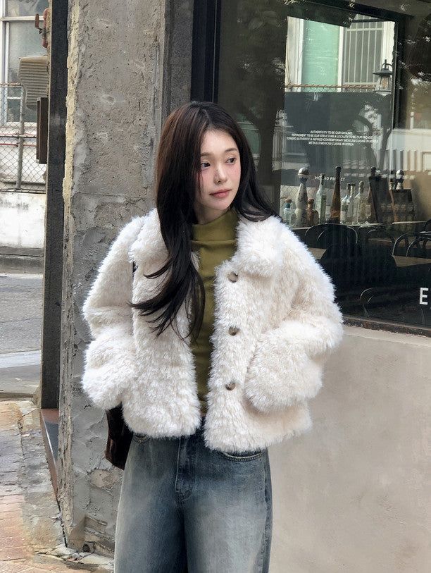 #Wish Collar Crop Fur Jacket (4color)