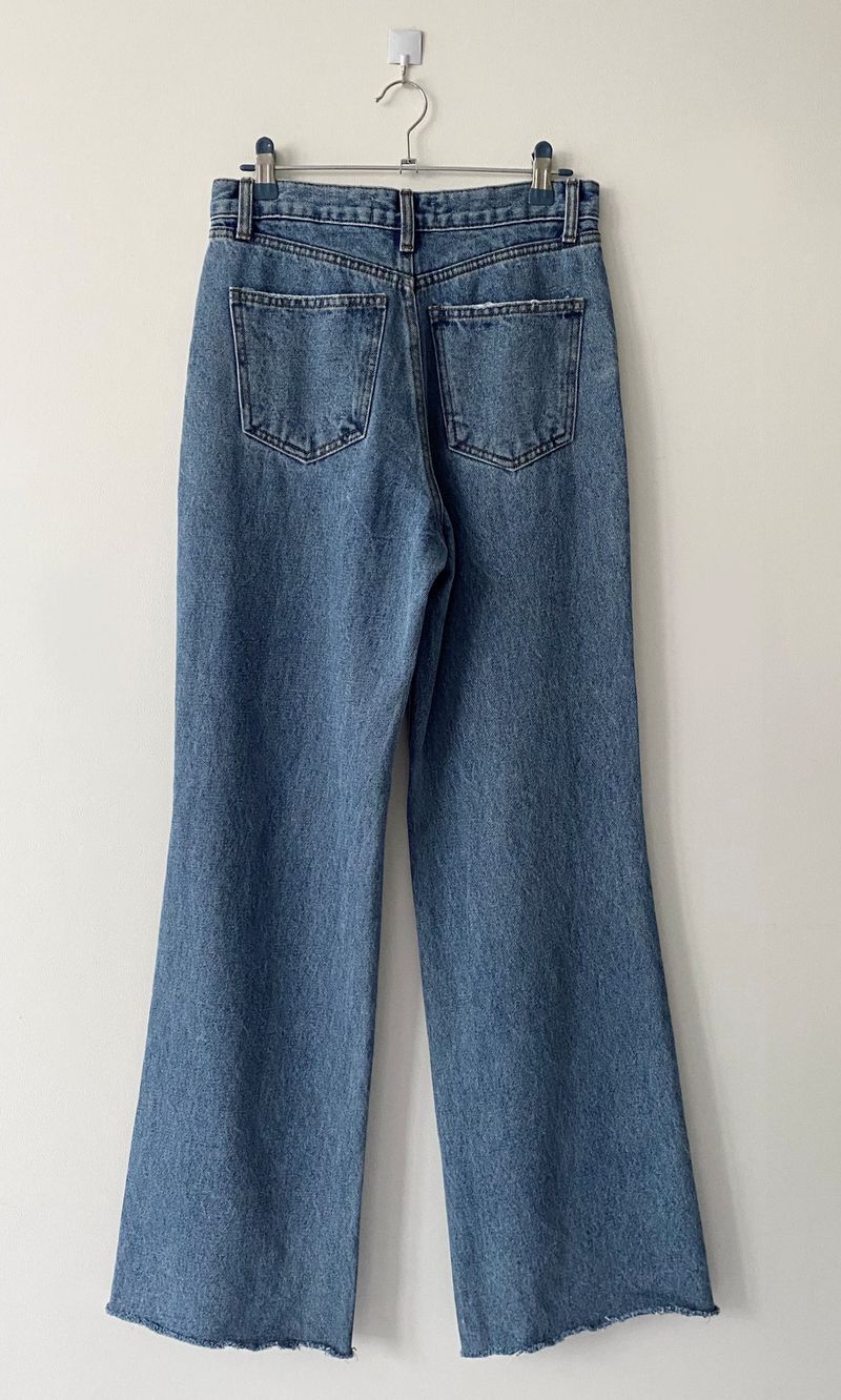 Damage cutting wide denim pants