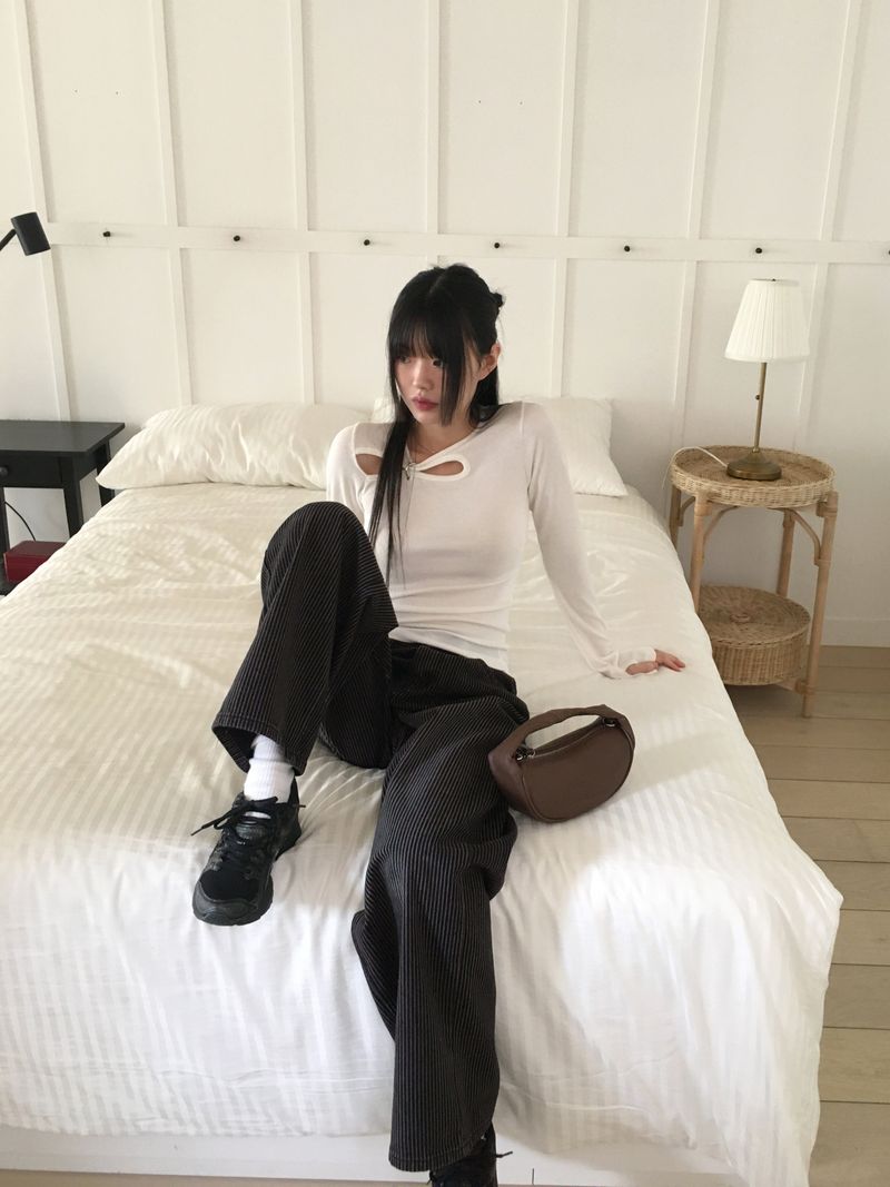 Kilo black striped wide denim pants