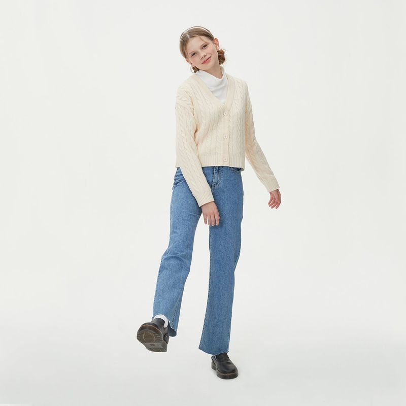 CROP CABLE KNIT CARDIGAN_IVORY