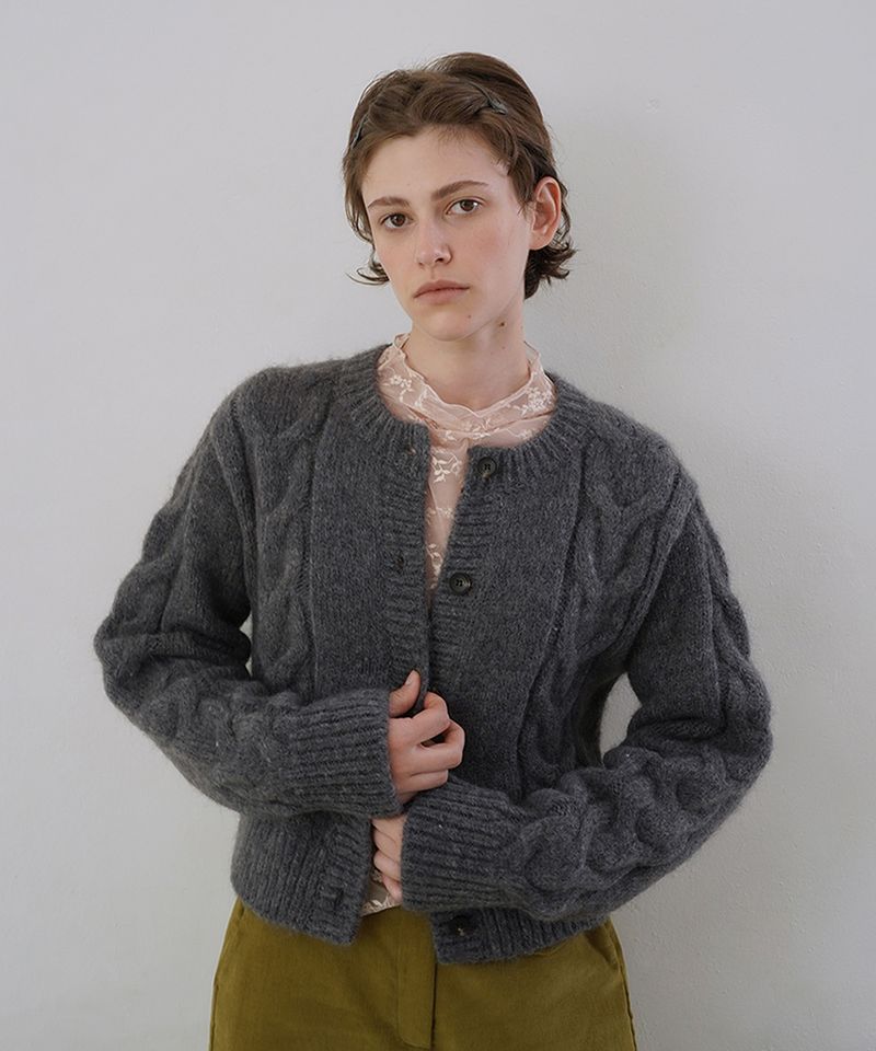 WITHOUTSUMMER（ウィズアウトサマー）の「Mohair cable cardigan_charcoal（Tops）」