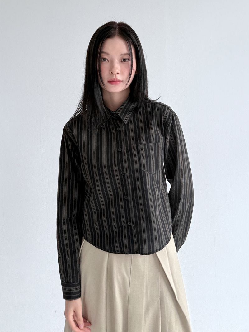WOOHWA(ウファ)の「 LINE STRIPE CROP SHIRT(Tops)」