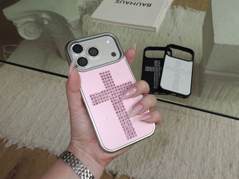 pink bold cross silver bumper case